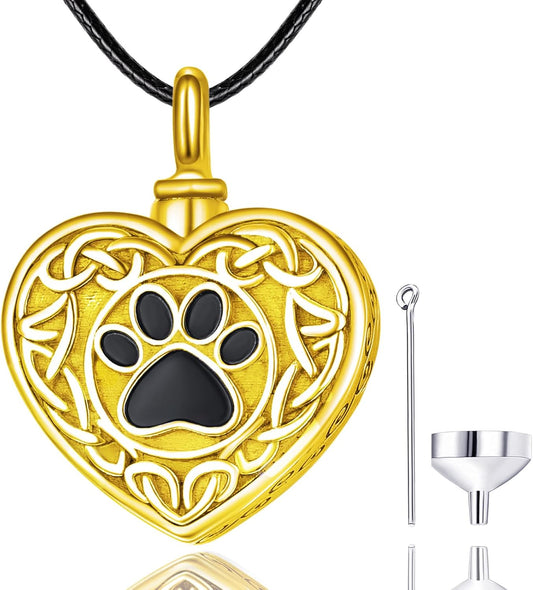 Dreamboat Pet Urn Necklace for Dog Cat Ashes 925 Sterling Silver Paw Print Cremation Keepsake Pendant Celtic Knot Memorial Jewelry Gifts for Women Men