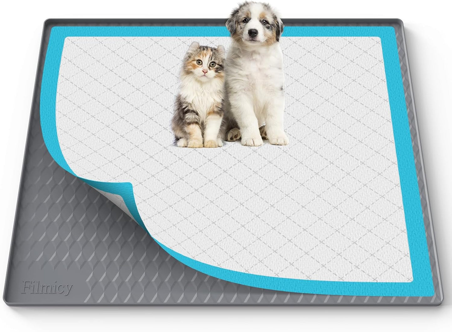 Pee Pad Holder for Dogs,Silicone Dog Puppy Pad Holder, 34 x 28 No Spill Raised Lip High Edge,Portable, Leak-Proof Mat Holder for Dog Training Pads,Square Potty Trays for Home Floor Protection