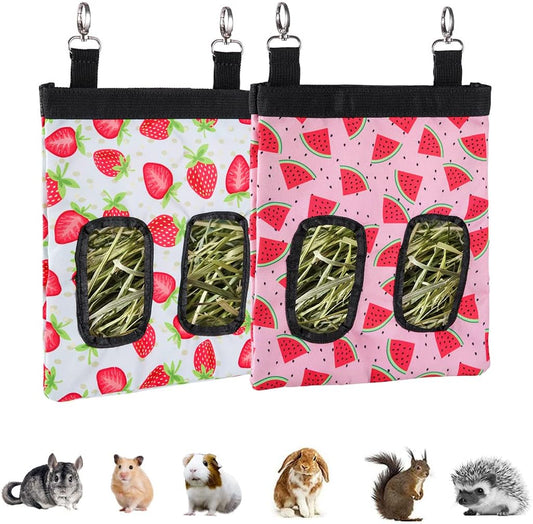 DZWLKJ Guinea Pig Hay Feeder, 2 Pack, 10 x 8 x 0.2 Inches, Stainless Steel, Rabbit Hay Bag, 600D Oxford for Small Pets,Chinchilla,Hamsters