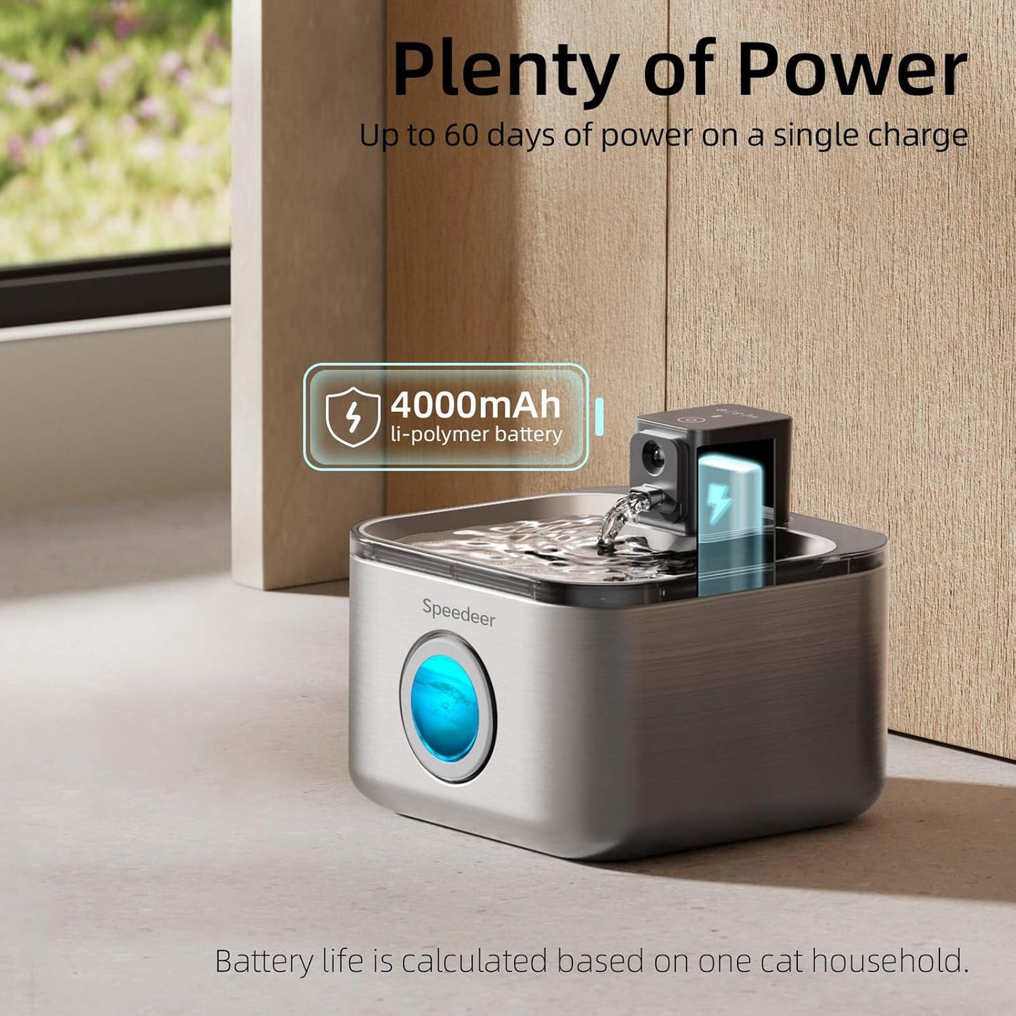 Wireless Cat Water Fountain Stainless Steel, 135oz/4L Pet Fountain Battery Operated, Cordless Running Water Dispenser for Cats & Dogs with Motion Sensor, Ultra Quiet, Multi-Filtration