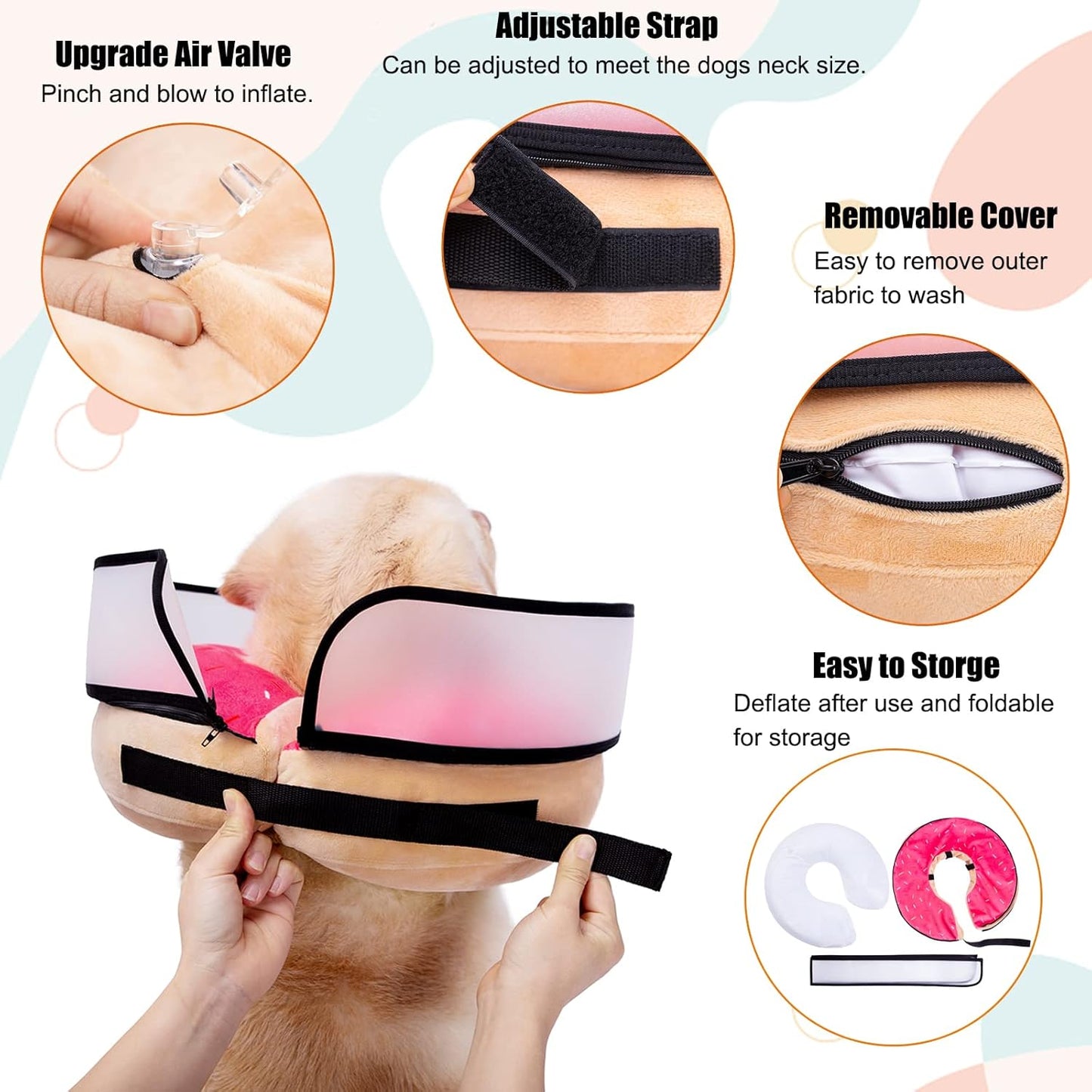 Inflatable Dog Cone Collar with Enhanced Anti-Licking, Soft Neck Donut for Dogs Cats, Recovery Pet Cone Collar After Surgery for Large Medium Small Dogs… (Donut Pink, Small)