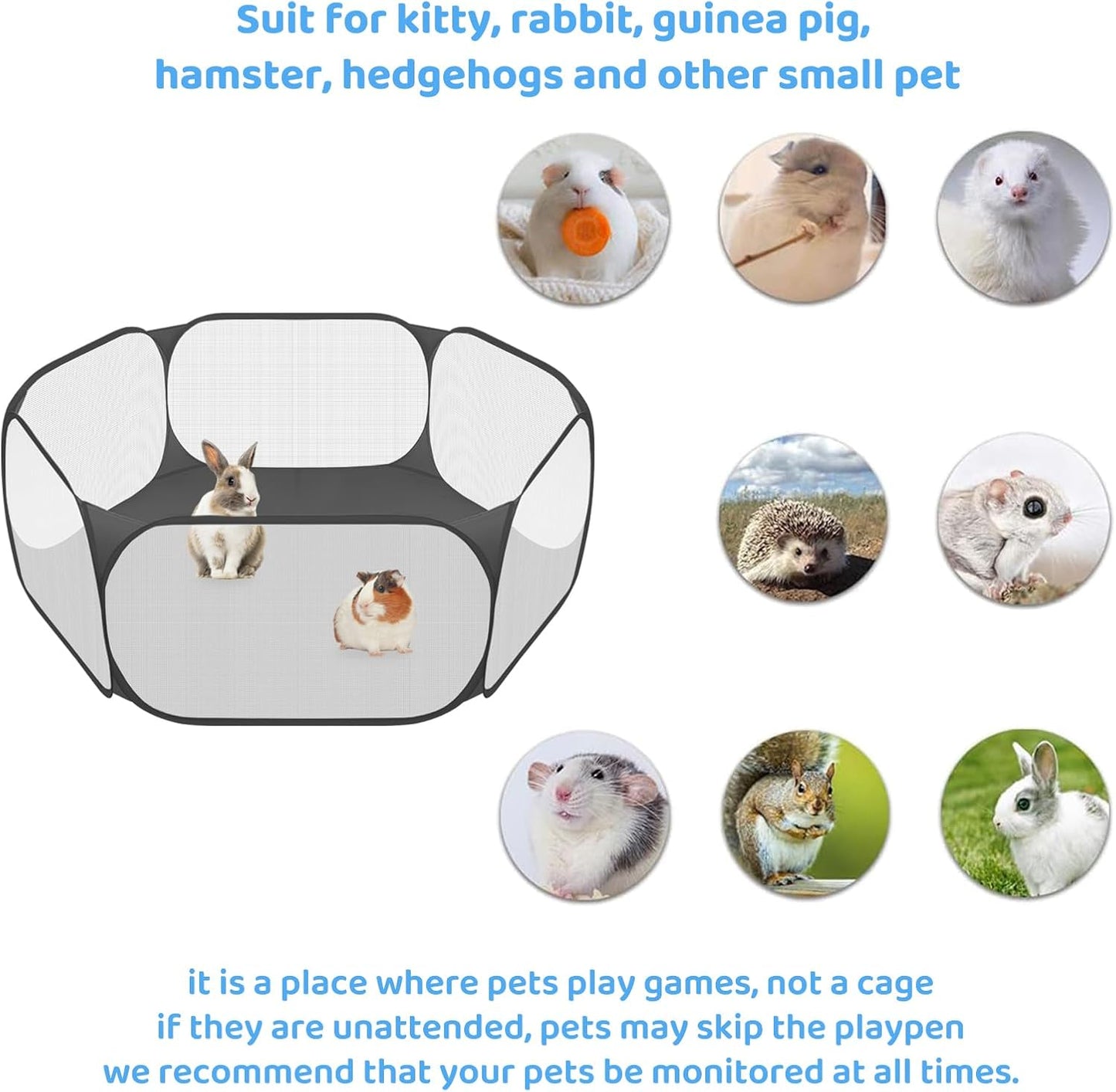 Amakunft Small Animals C&C Cage Tent, Breathable & Transparent Pet Playpen Pop Open Outdoor/Indoor Exercise Fence, Portable Yard Fence for Guinea Pig, Rabbits, Hamster, Chinchillas and Hedgehogs