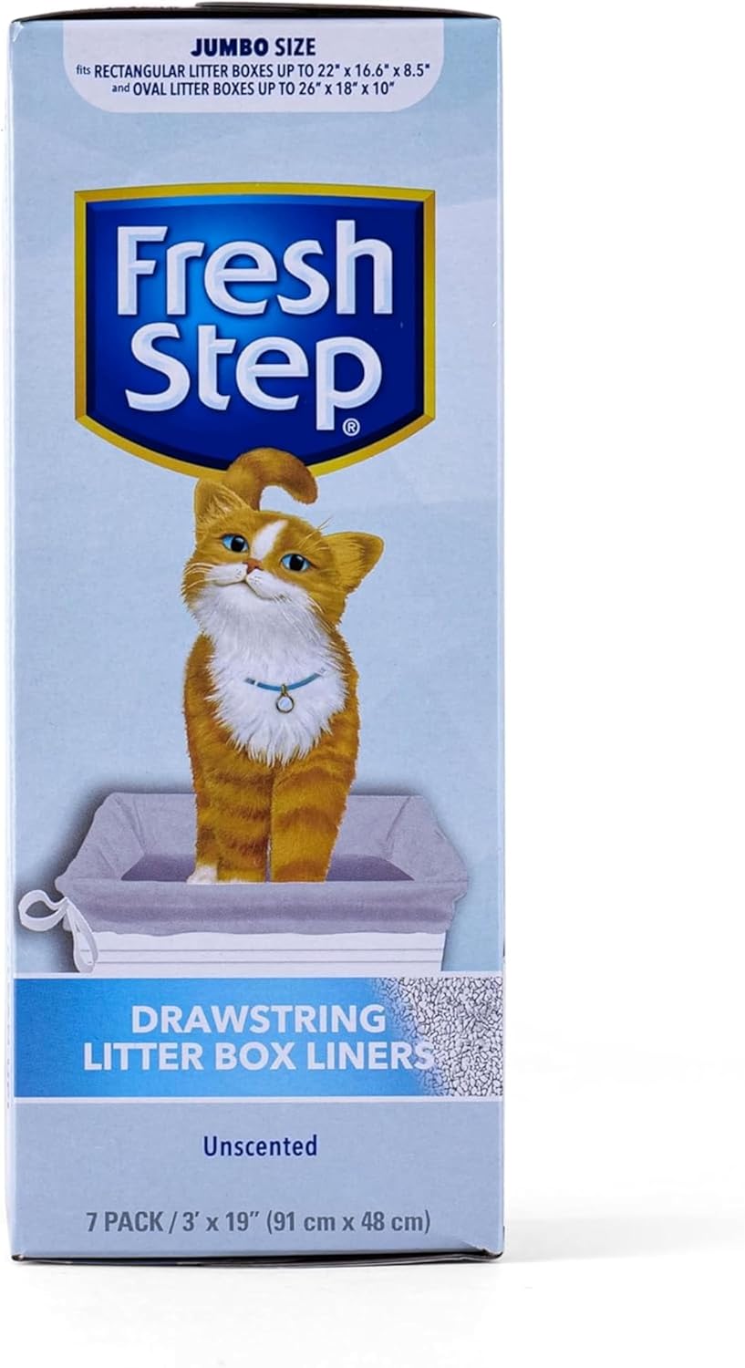 Fresh Step Drawstring Large Litter Box Liners | Heavy Duty Liners for Cat Litter Box | Scented & Unscented Available | Quick & Easy Cleanup, Unscented, Jumbo - 4 Pack