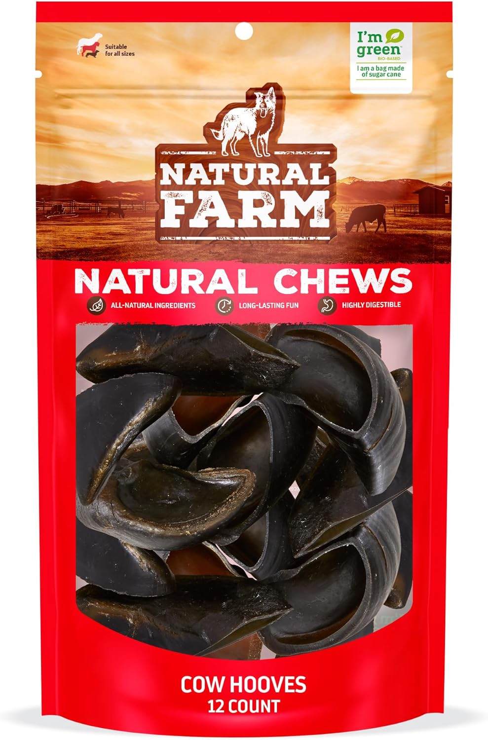 Natural Farm Cow Hooves (12 Pack), Odor-Free, All Natural Sourced from Farm-Raised Beef Hoof Dog Treats, Great Alternative to Bully Sticks or Rawhide, Dental Chew for Small, Medium, Large Breeds