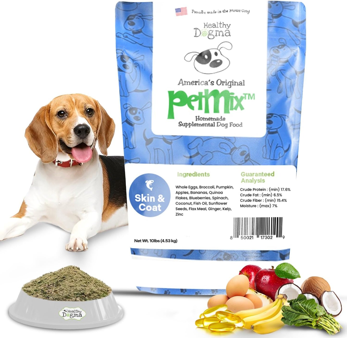 Healthy Dogma - PetMix Dehydrated Dog Food for Allergies, Joint Support & Mobility - Grain Free, Raw, Homemade Dog Food (Skin & Coat, 10 lbs)