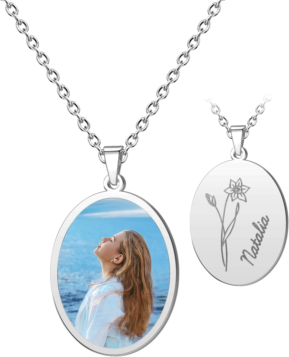 CharmSStory Personalized Photo Necklaces Custom Engraved Name Necklace Memory Keepsake Picture Necklace Pendant Customized Gifts for Women Men