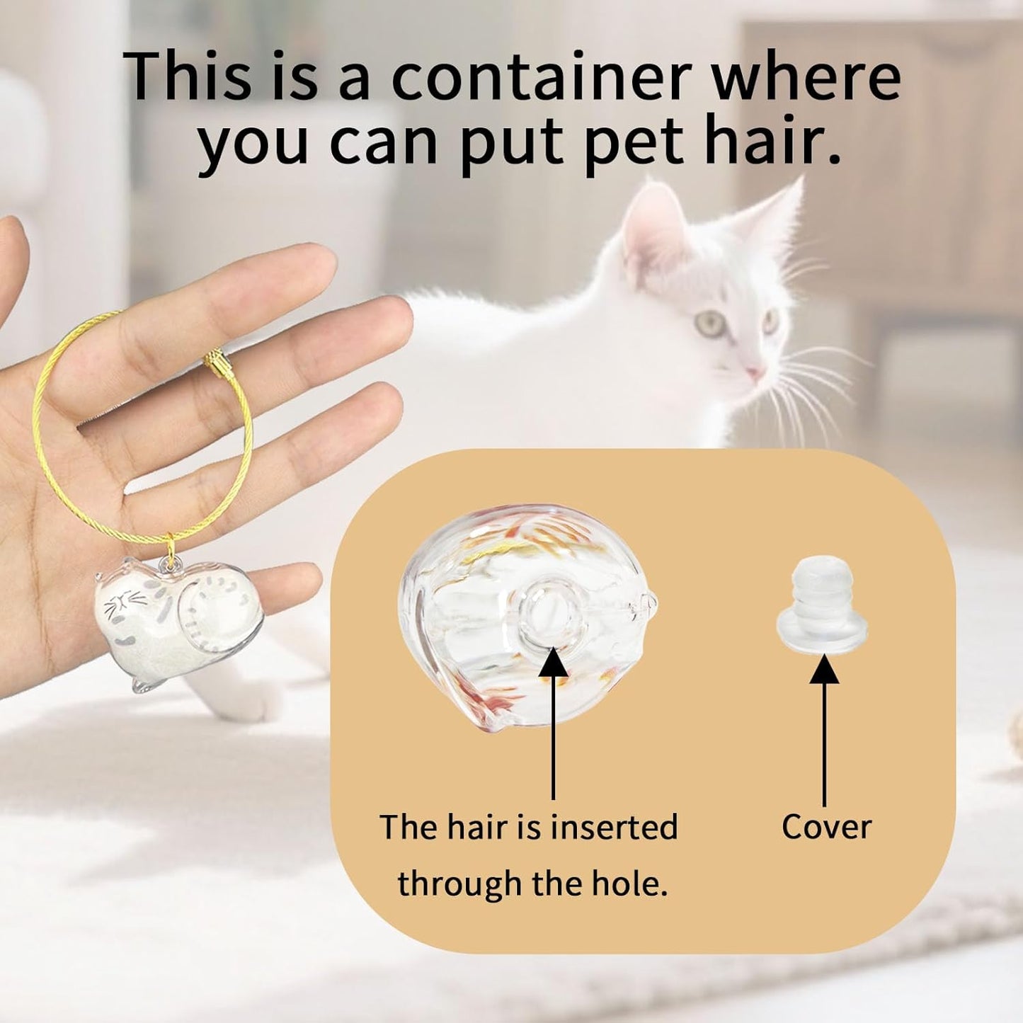 Cat Hair Keychain, 2Pcs Cat Hair Storage Bottle，Pet Fur Keepsake,Pet Hair Storage/Memorial Keychain,Cute Pet Memorial Gifts,[B Model]