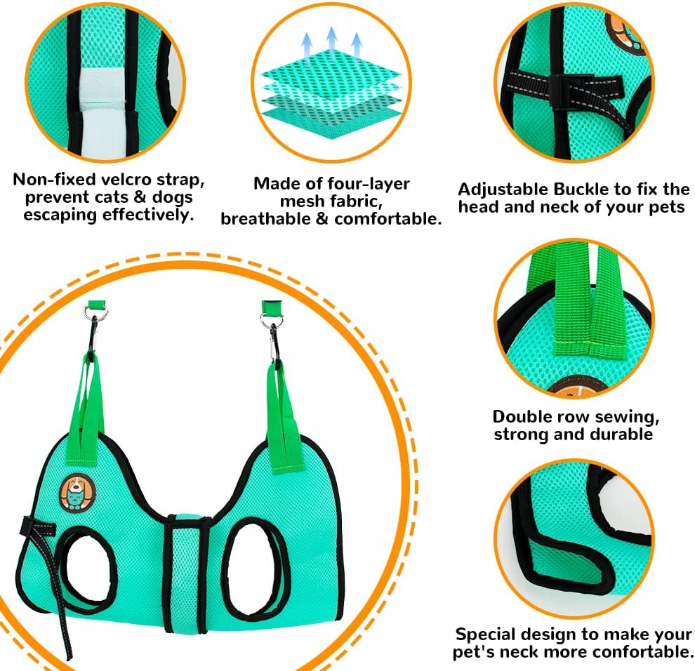 AWOOF Cat Grooming Hammock Harness for Cats & Dogs, Restraint Dog Grooming Hammock with Nail Clippers/Trimmer, Nail File, Comb, Grooming Scissors for Nail Trimming Ear Cleaning Medicine Taking