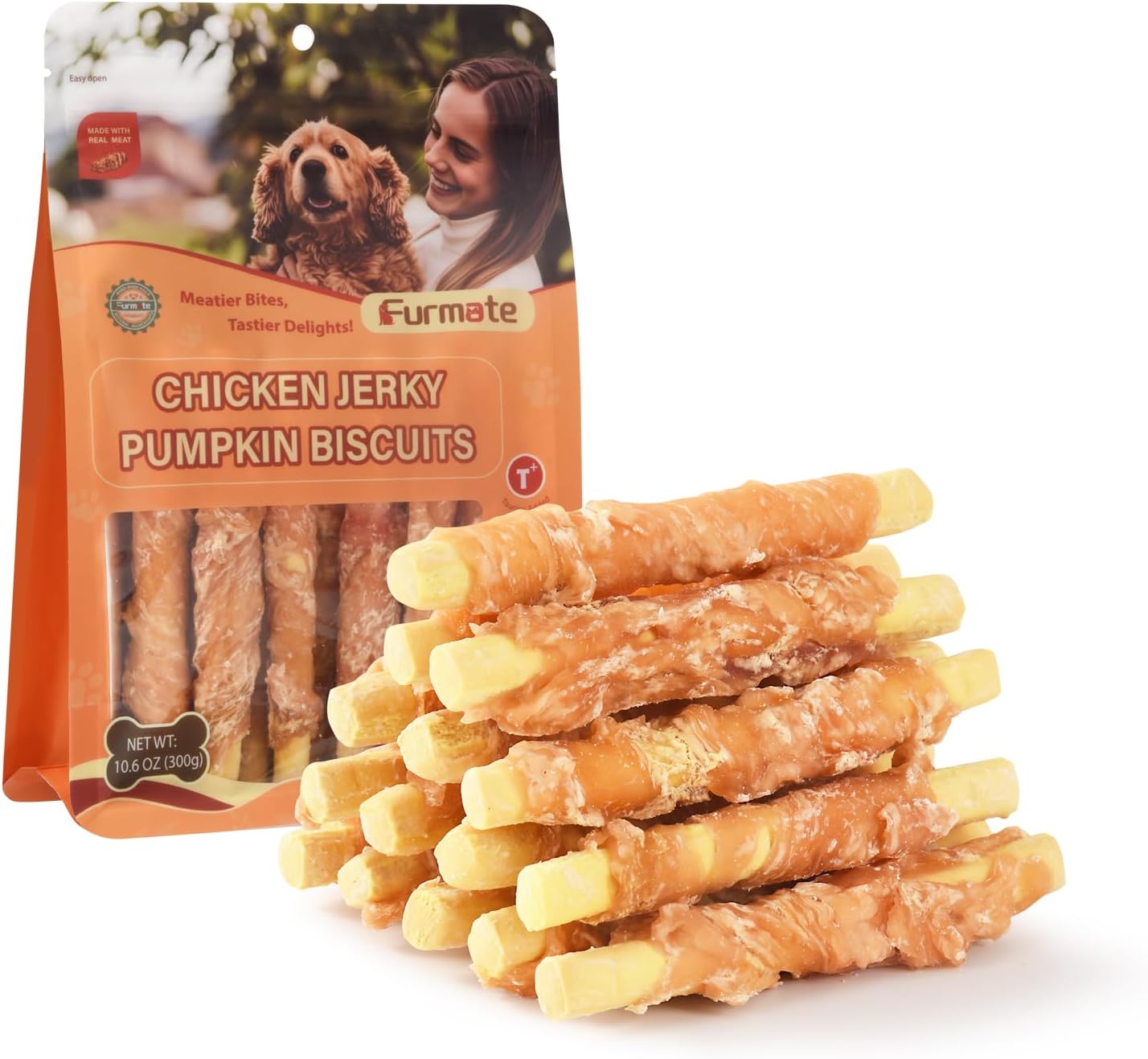 Chicken Jerky Wrapped Pumpkin Biscuits Treats for Dogs,Low Fat Rawhide Free Healthy Chewy Dog Training Treats,High Fiber Pumpkin Biscuits Dog Snacks for Small Medium Large Dogs 10.58 oz