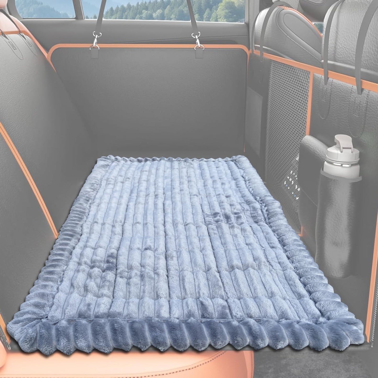Backseat Dog Bed Mat for Car Seat Cover, Non-Slip Pet Bed Mat for Back Seat Extender, Furry Dog Couch Covers, Washable Travel Dogs Bed for Cars, SUVs, Sedans. (55" x 21.3") (Light Grey, M)
