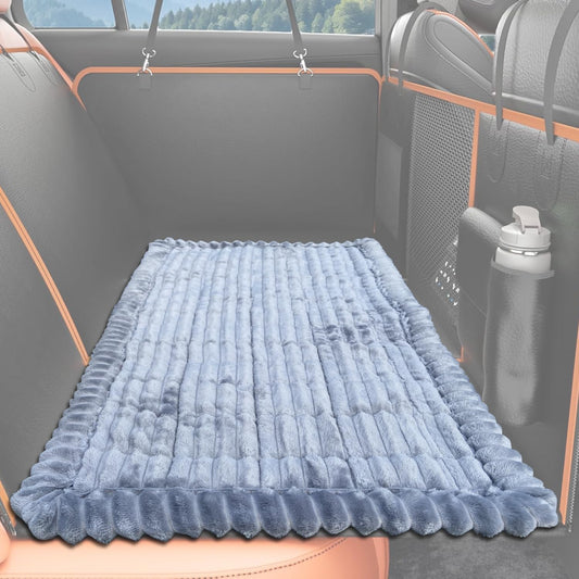 Backseat Dog Bed Mat for Car Seat Cover, Non-Slip Pet Bed Mat for Back Seat Extender, Furry Dog Couch Covers, Washable Travel Dogs Bed for Cars, SUVs, Sedans. (55" x 21.3") (Light Grey, M)