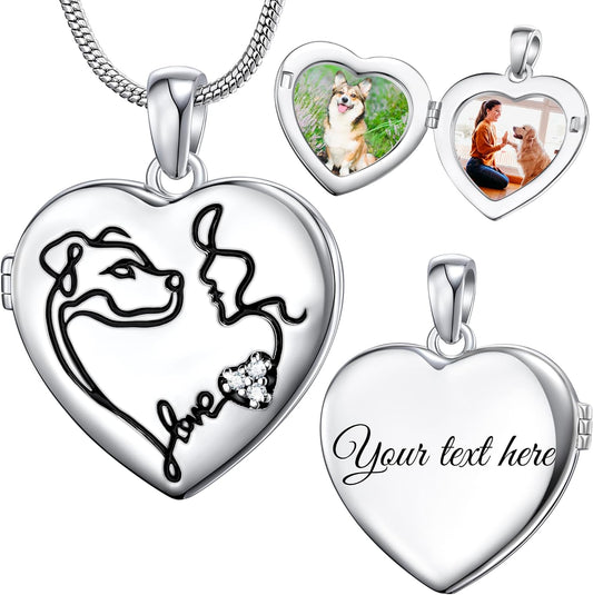 Fanery Sue Personalized Customized Pet Locket Necklace, Heart Lockets Picture Necklaces Dog Memorial Gifts Cat Sympathy for Women Men