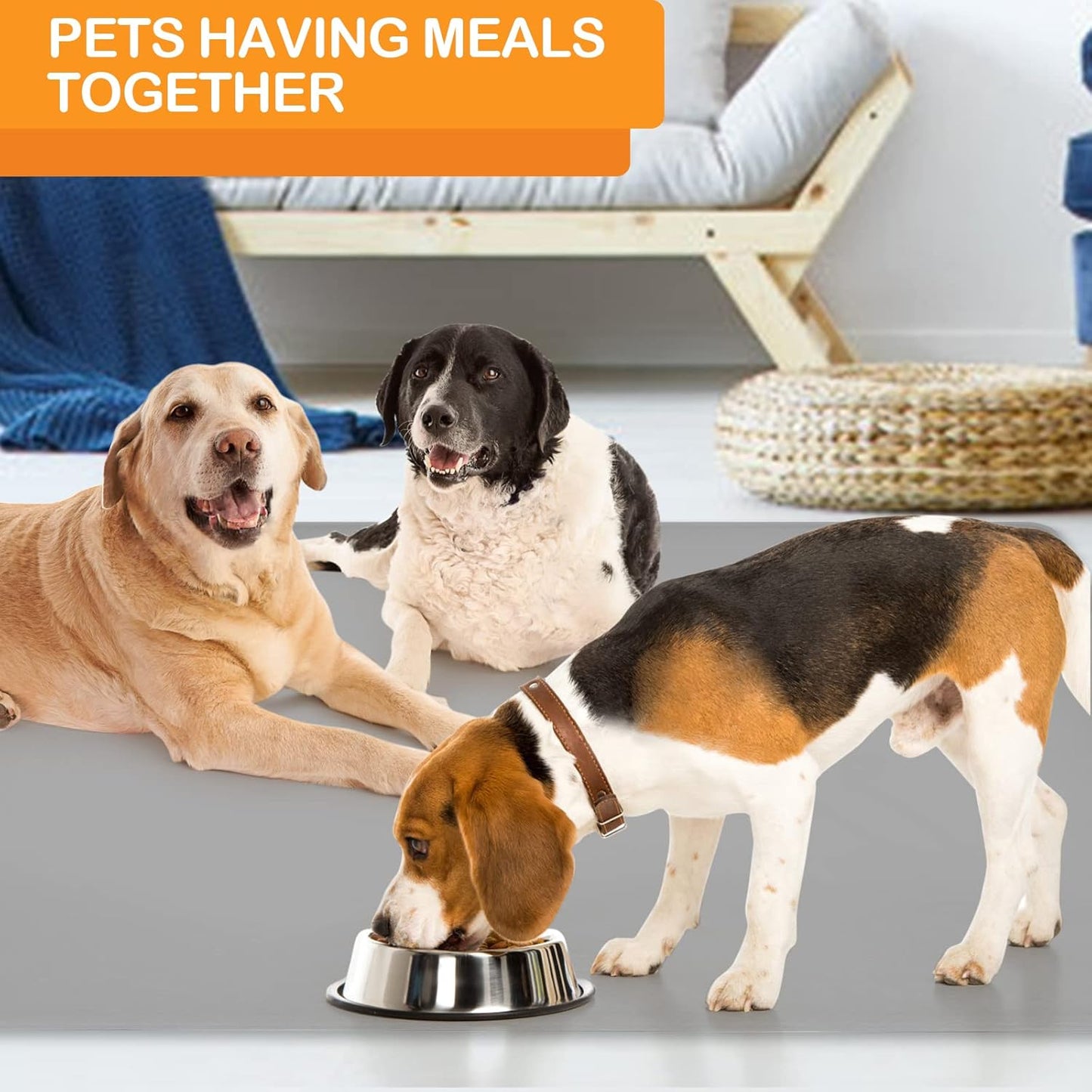 Pet Food Mat Pet Feeding Mat Silicone Placemat for Dog and Cat Food Water Bowl Dog Food Mats for Floors Non Slip Waterproof Anti-bite Cool Grey 39.4X29.5in