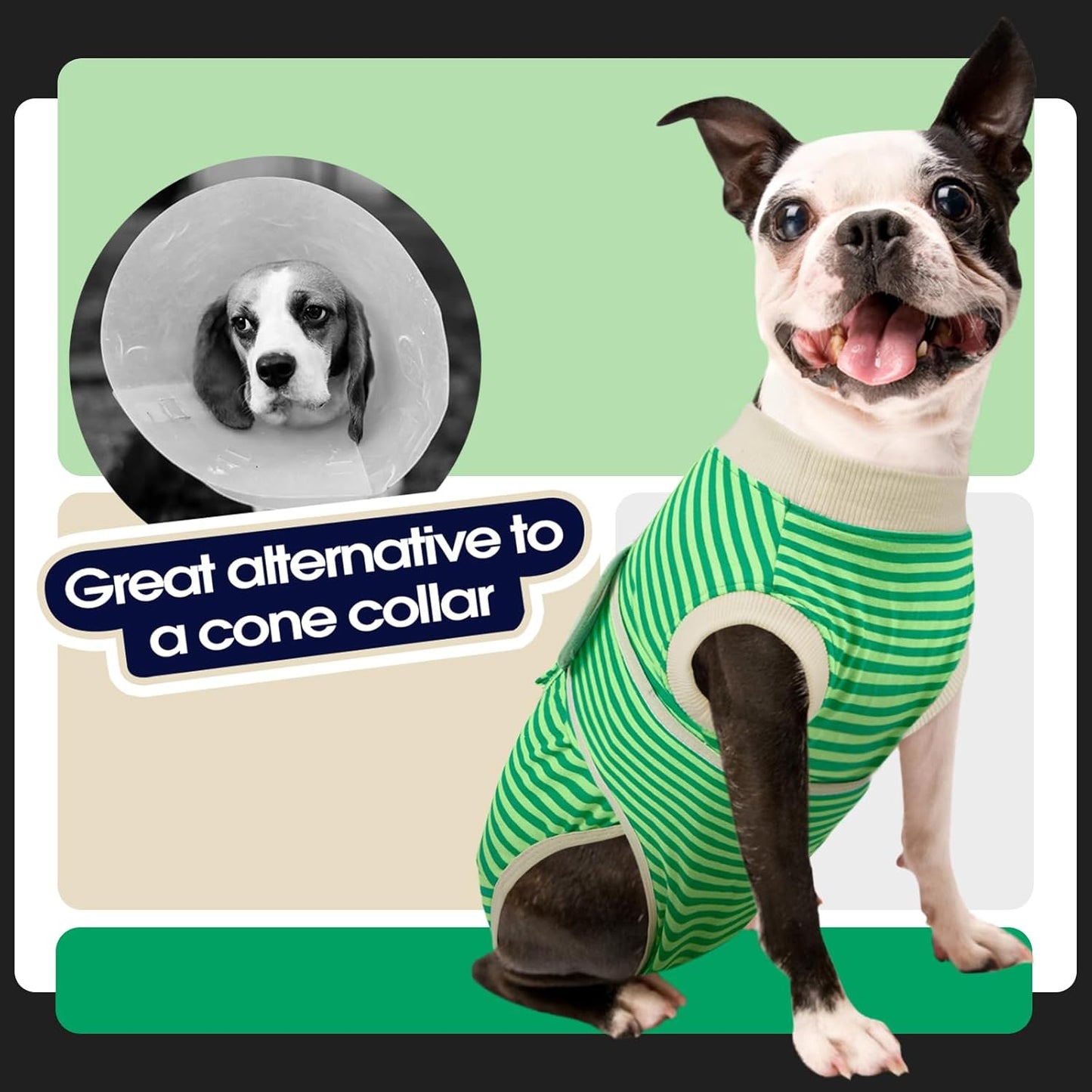 FUAMEY Dog Recovery Suit Male,Dogs Surgery Neuter Suits Puppy Spay Shirts for Female Protect Dog's Skin Anti Licking Abdominal Wounds Doggie Onesie Pet Bodysuit Alternative to Cone Green Stripes XXL