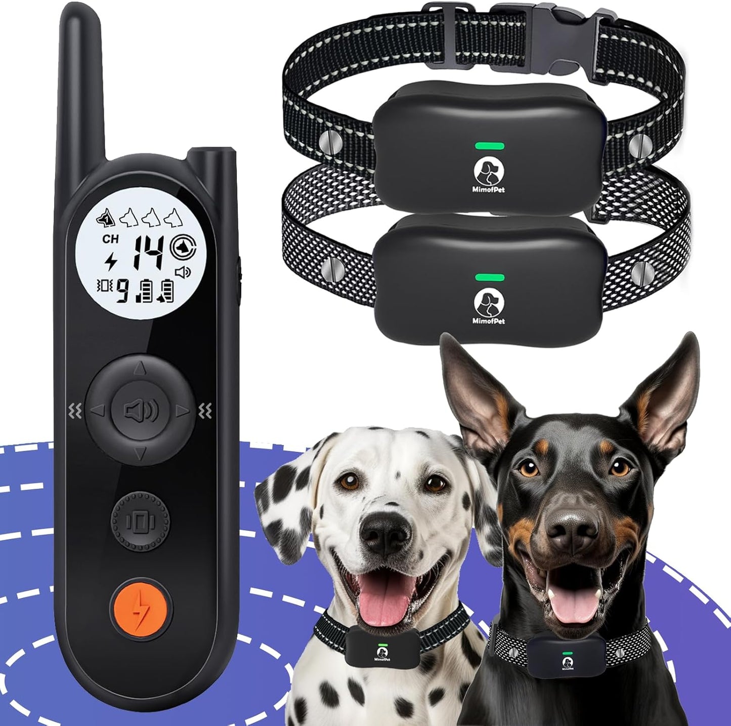 MIMOFPET Wireless Dog Fence for 2 Dogs - Covers up to 856-Acre Electric Fence,185 Days Standby Time Training Collar,Pet Containment System with 3 Training Mode,Flash Light and Waterproof