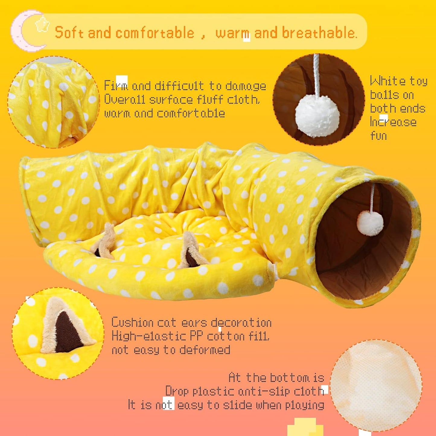 BWOGUE Bunny Tunnel Bed, 2-in-1 Collapsible Tunnel Tubes Toys with Removable Mat Hideout for Cats Kittens Rabbits Guinea Pigs Kitty