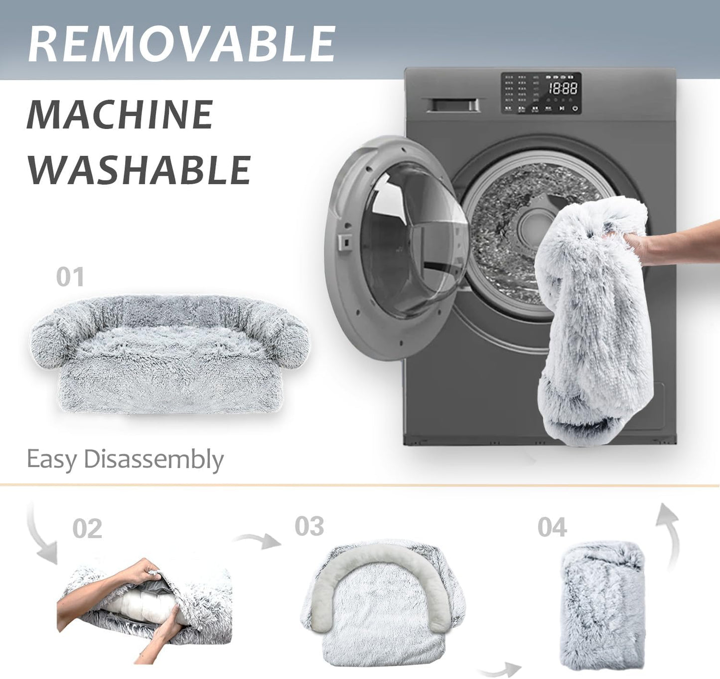 Calming Dogs/Cats Bed Mats, Dog Pad Washable Removable Couch Cover, Plush Long Fur Mat for Pets, Waterproof Lining, Perfect for Small, Medium and Large Dogs and Cats (Gradient Gray, 21"x21")