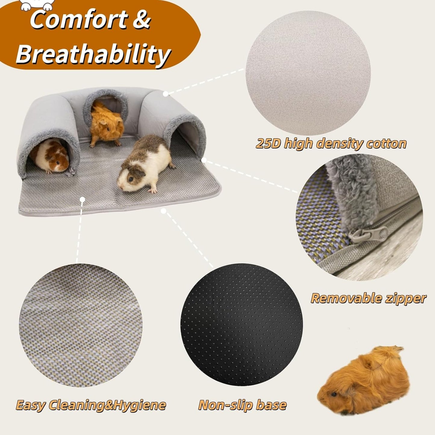 Guinea Pig Hideout Tunnel with Cool Bed for Bunny 3 Cave Small Animal Tunnel Toy Cages Rattan Mat