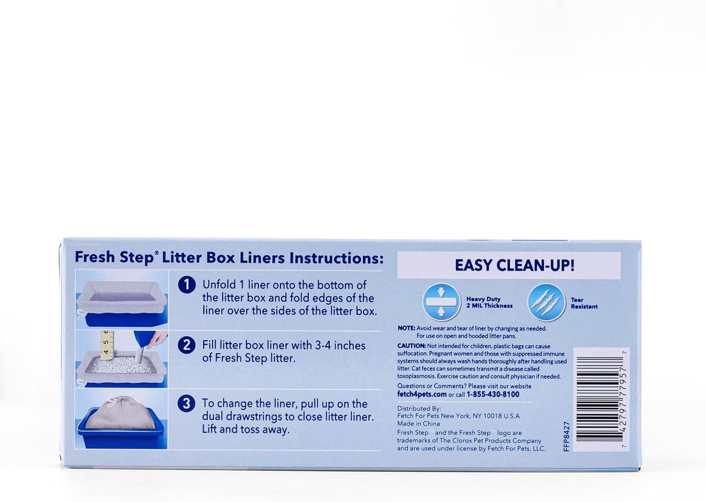 Fresh Step Drawstring Cat Litter Box Liners, Unscented - Kitty Litter Bags for Rectangle or Oval Large Litterboxes, Size Large, 30" x 17" - 7 Count