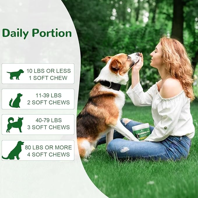 Dog Allergy Relief Chews, Dog Itch Relief Chews for Large Dogs Paw Licking Itchy Skin, Probiotics with Turmeric Astragalus Omega-3 for Seasonal Allergies Coat Immune Supplement-300ct