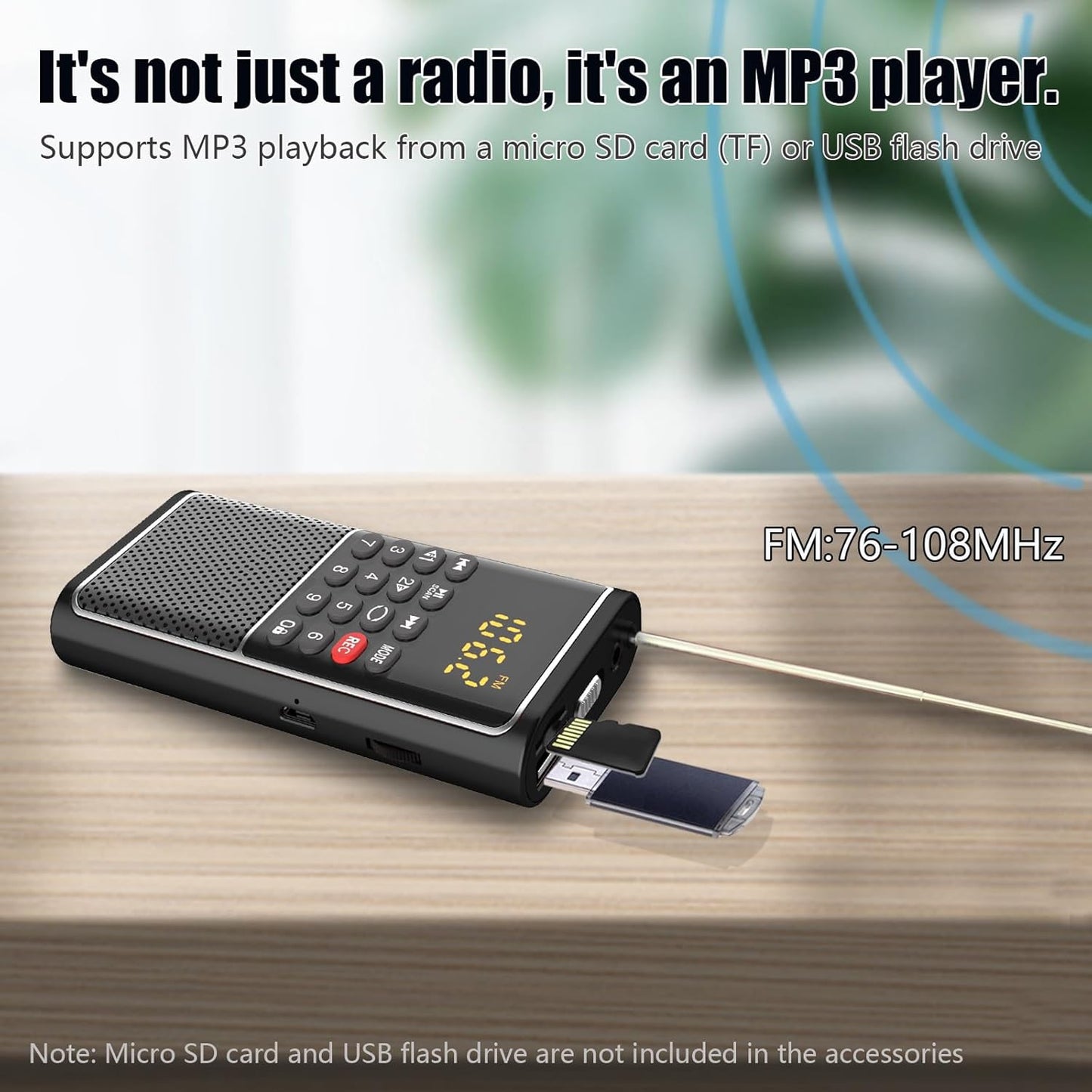 Mini Portable FM Radio SD Card Player Small Rechargeable Battery Operated Radio,USB|SD Card Slot Support Mp3 Play Rec,Pocket Walkman,Numeric Key,Excellent Reception and Sound,Home|Outdoor Use