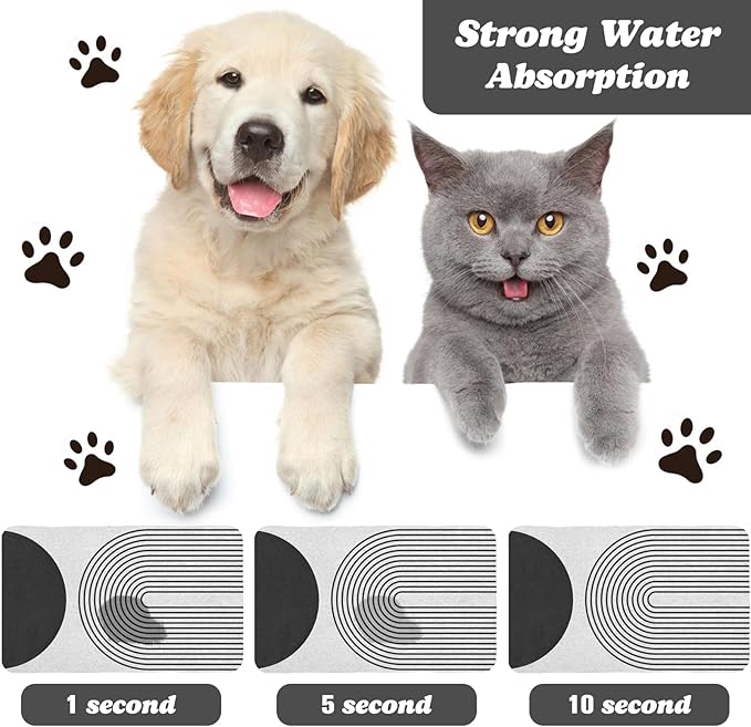 Dog Food Mats for Floors Waterproof, Cat Water Bowl Mats Pet Feeding Absorbent Mat Placemats for Food and Water Black Bohemia 12 * 20 inch