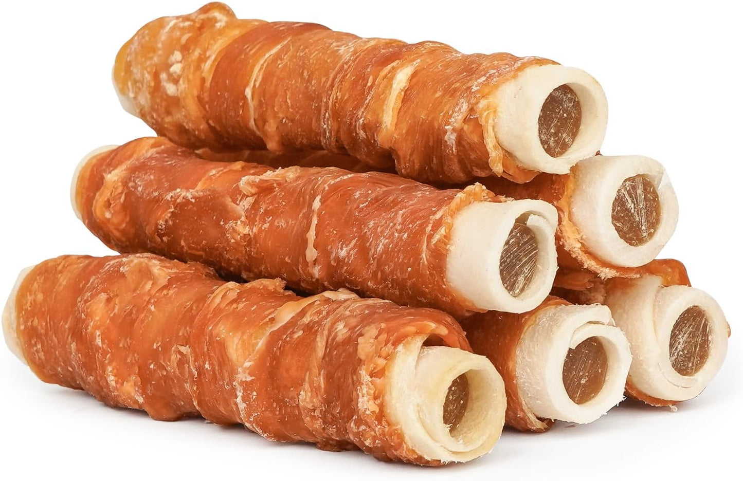 MON2SUN Dog Treats 5 Inch Chicken Wrapped Stuffed Rawhide Rolls with Beef and Chicken Liver, Rawhide Chews for Small and Medium Dogs, 10.6 oz (6 Count)