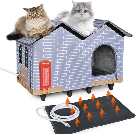 NAMOTEK Heated Cat Houses for Indoor/Outdoor Cats with Elevated Heated Cat Bed Providing Safe Feral Cats, Easy to Assemble Large (23" x 13" x 18")