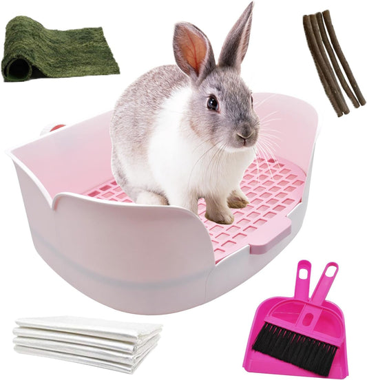 15.1"X11.0" Large Rabbit Litter Box,Plastic Square Rabbits Potty Trainer with Bigger Pan Bunny Corner Toilet Box with Small Animal Disposable Liner for Guinea Pigs Hamster Chinchilla(Purple)
