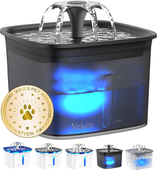 Veken Innovation Award Winner 95oz/2.8L Pet Fountain, Automatic Cat Water Fountain Dog Water Dispenser with Replacement Filters for Cats, Dogs, Multiple Pets (Space Black, Plastic)