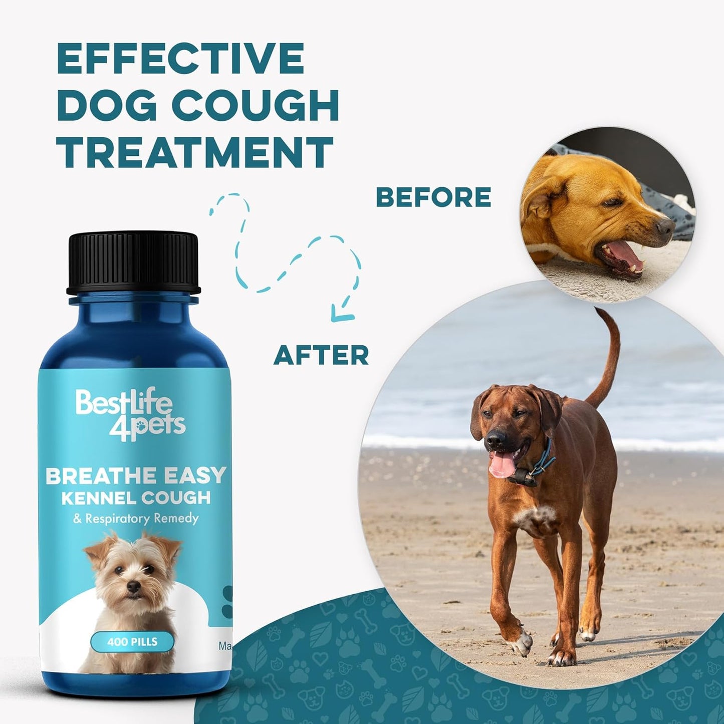 Dog Breathe Easy Coughing, Wheezing and Sneezing Relief, Provides Natural Respiratory, Trachea and Airway Support for Brachycephalic Dogs Supporting Calm Walks & Better Sleep, 400 Tiny Tasteless Pills