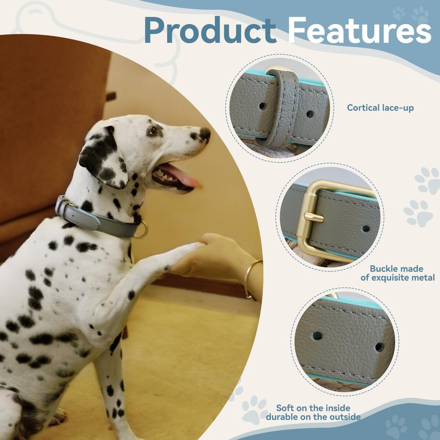 Dog Collar Soft Padded Heavy Duty Strong Collars Comfortable Basic Pet Collar with Adjustable Rust-Proof Metal Buckle Best Gift for Small Medium Large Grey Collar-S