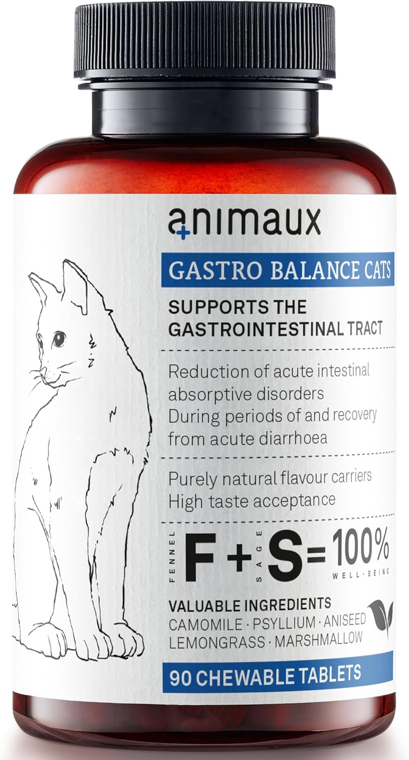 animaux - Gastro Balance for Cats, Supports Gastro-intestinal Tract, Prevents Diarrhoea, Constipation, Hairballs & Flatulence, supplementary probiotics, 90 chewable Tablets, 90 Days Supply