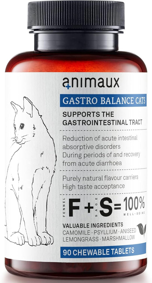 animaux - Gastro Balance for Cats, Supports Gastro-intestinal Tract, Prevents Diarrhoea, Constipation, Hairballs & Flatulence, supplementary probiotics, 90 chewable Tablets, 90 Days Supply