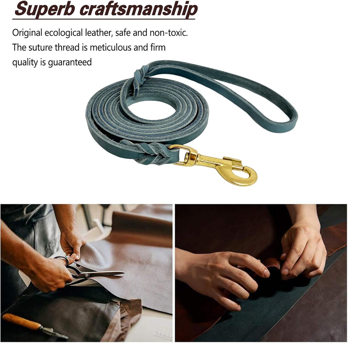 LWBMG Leather Dog Leash 4ft x 1/2 inch, Leather Dog Leash for Small Dogs, Strong Durable Handmade Braided Pet Lead, Soft and Comfortable Puppy Training Leashes for Small Medium Dogs Blue