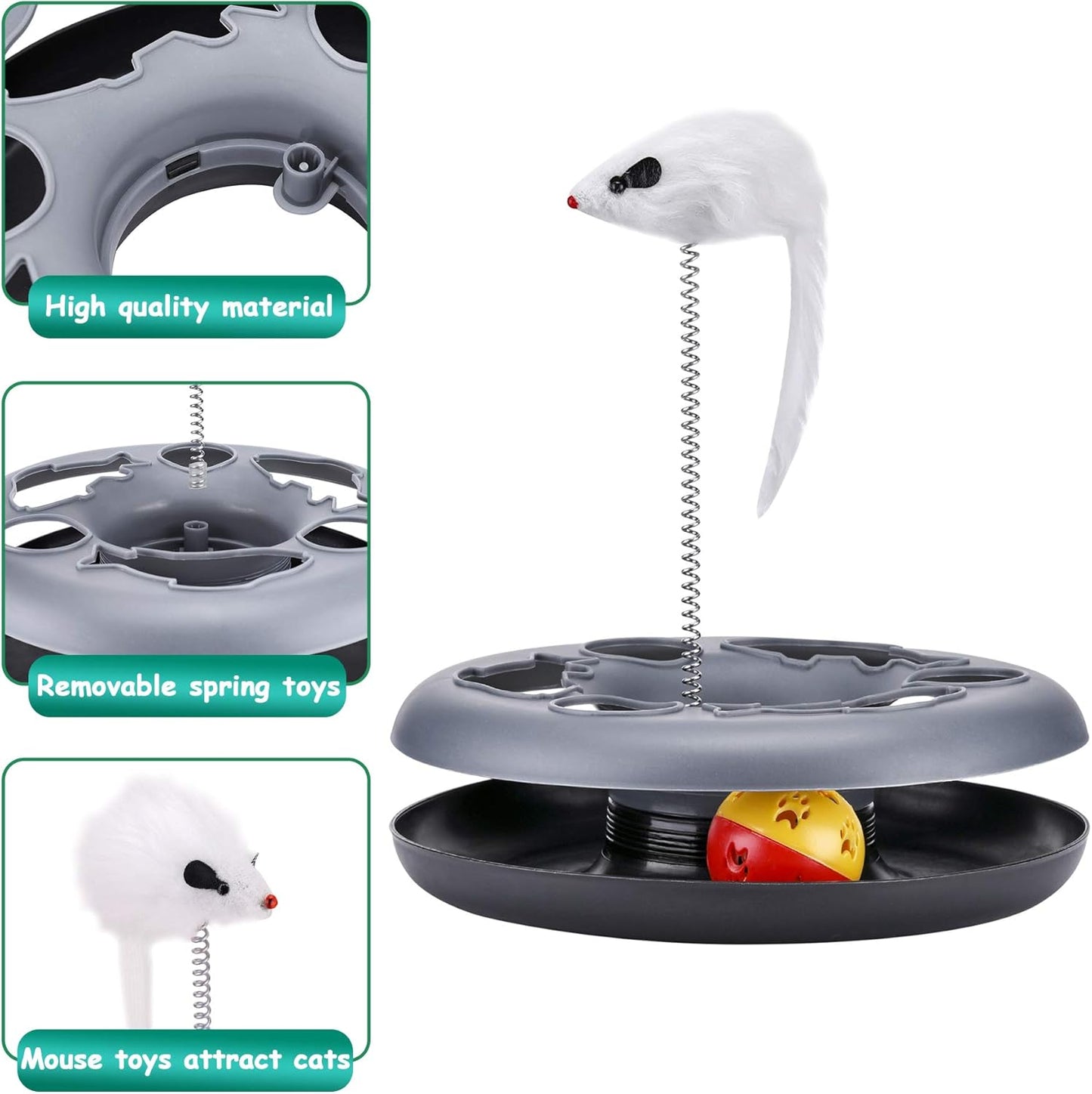 Interactive Kitten Toys Roller Track with Catnip Spring Pet Toy with Exercise Balls Teaser Mouse for Indoor Cats (Soft Grey)