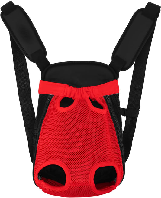 Inspack Dog Backpack Carrier/Cat Carrier, Adjustable Pet Front Carriers Travel Bag for Puppy Medium Dogs, Legs Out, Soft Ventilated Doggie Chest Carry Backpacks for Hiking/Camping, 7-11 lbs, Red
