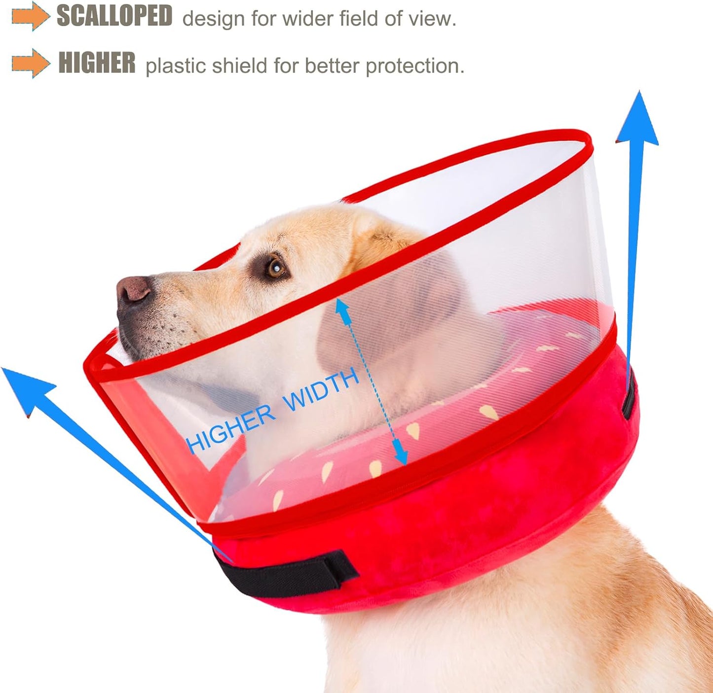 Inflatable Dog Cone Collar for Large Medium Small Dogs, Soft Dog Donut Collar Adjustable Recovery Cone for Pets After Surgery, Extra Enhanced Anti-Licking Guard Shield for Pets (ML, Strawberry)