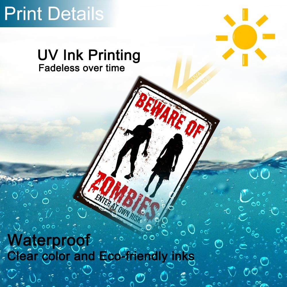 Beware of Zombie Sign Funny Halloween Party Decor Horror Themed for Outdoor Decoration 8 x 12 inch