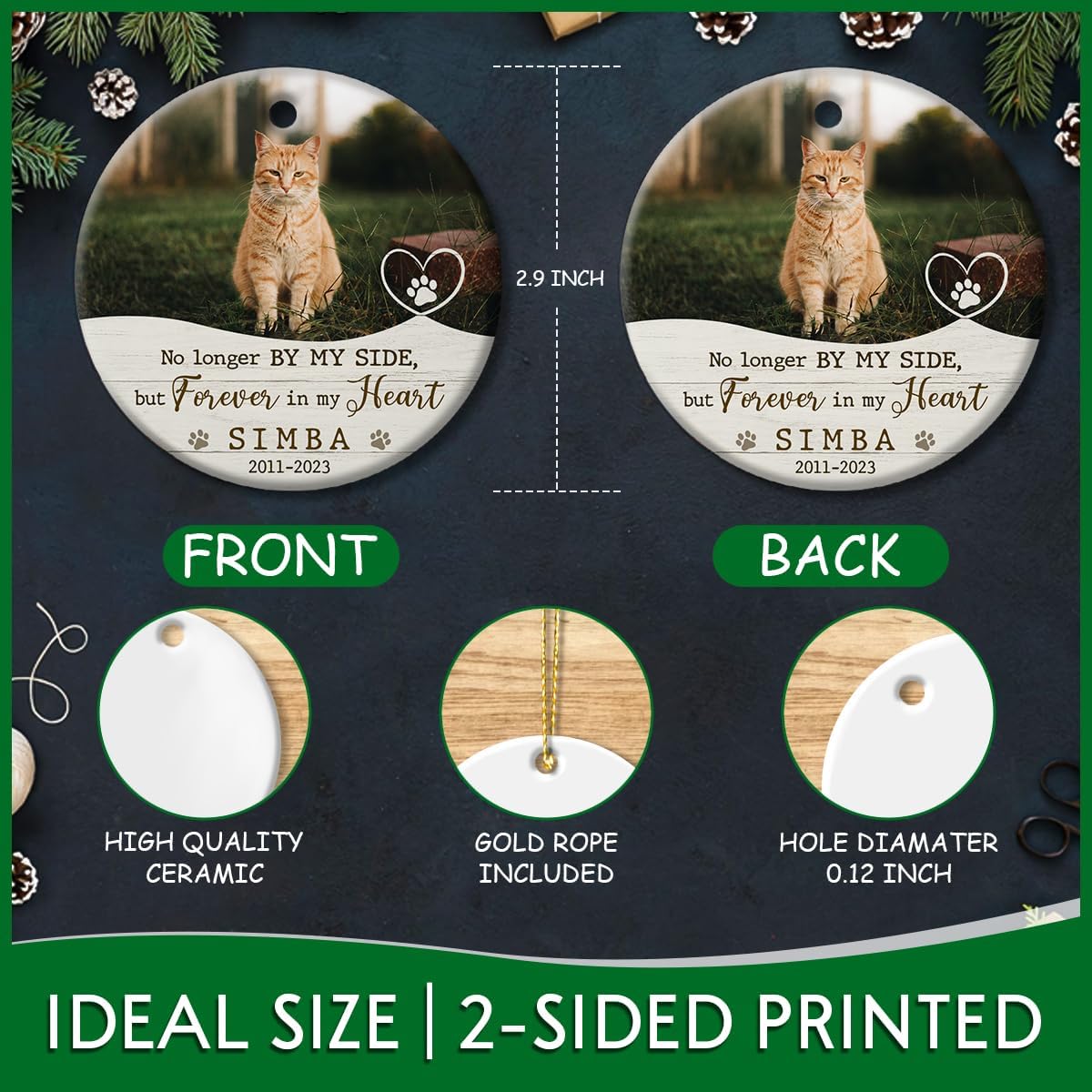 Personalized Cat Memorial Ornament, Cat Memory Gifts for Loss, Remembrance Pet, Pet Memorial Gifts, Dog Sympathy Gift, Ceramic Keepsake to Hang on Christmas Tree