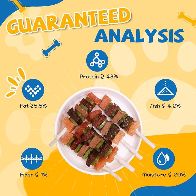 gazeupon Dog Treats, Multi-Flavored Kabobs Treats, High Protein Dog Chews, Made with Real Chicken, Duck, Beef, Rabbit, Salmon
