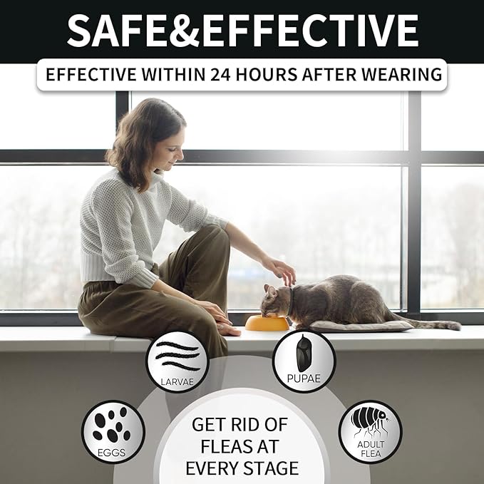 4 Pack Flea and Tick Collar for Cats, 32 Months Treatment, Waterproof Adjustable Kitten Flea Collar, Flea Prevention, Black