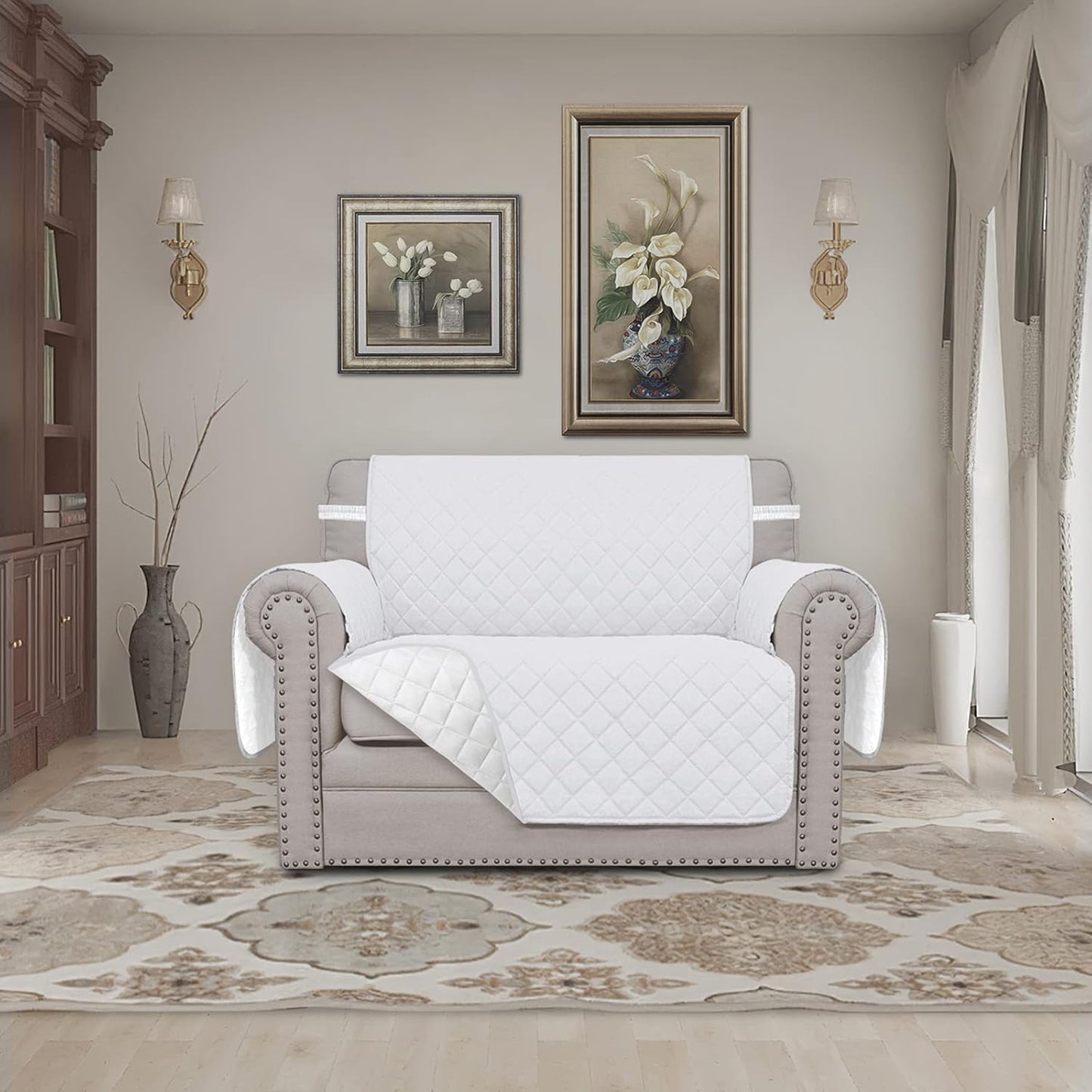 Easy-Going Oversized Chair Sofa Slipcover Reversible Sofa Cover Water Resistant Couch Cover Furniture Protector Cover with Elastic Straps for Pets Dog (Oversized Chair, White/White)