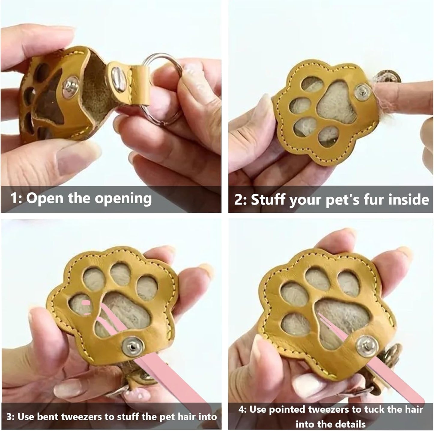 dog fur keepsake keychain cute pet paw shaped leather keychain for dog&cat hair keepsake