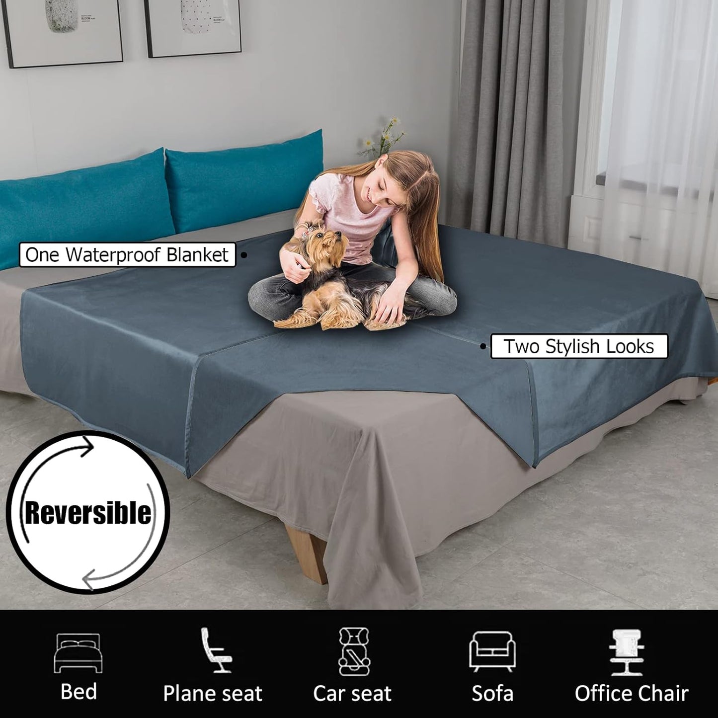 Ameritex Pet Bed Blanket Reversible 100% Waterproof Velvet Super Soft for Sofa and Bed