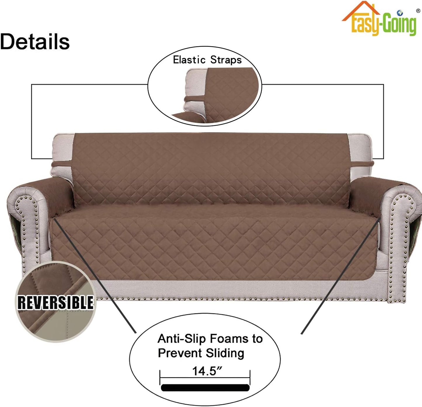 Easy-Going Reversible Oversized Couch Cover for 3 Cushion Couch Sofa Cover for Dogs Water Resistant Furniture Protector Cover with Foam Sticks for Pet (Oversized Sofa, Brown/Beige)