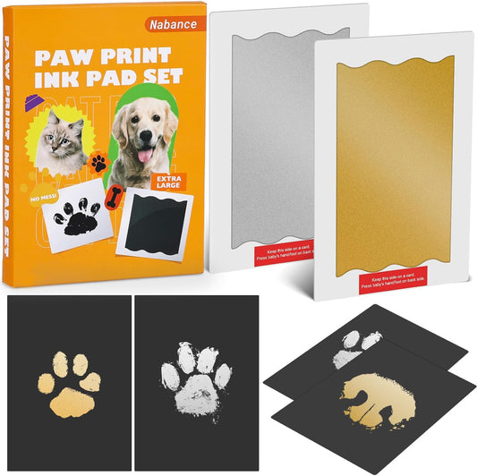 Nabance Baby Footprint Kit, Paw Print Kit, Dog Nose Print Kit, 2 Large Size Gold and Silver Ink Pads with 4 Black Imprint Card, No Mess Paw Print Stamp Pad for Dog & Cats, Nose Print Stamp Pad for Dog