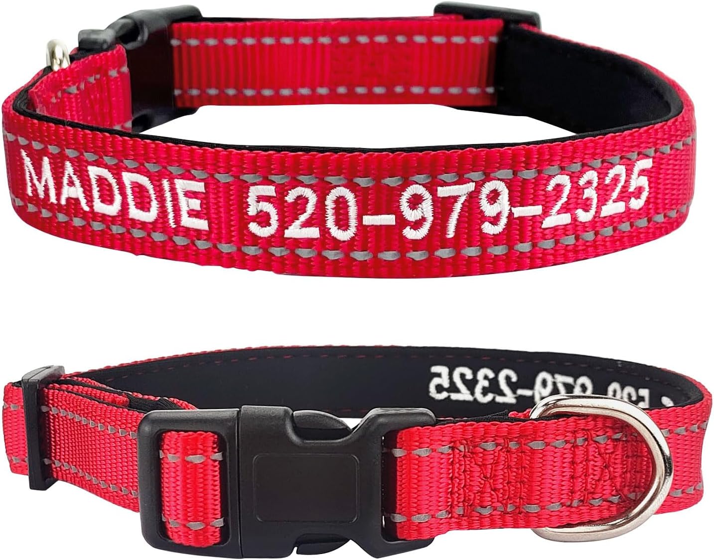 Custom Reflective Dog Collars with Embroidered Name and Phone Number, Soft Neoprene Padded Breathable Nylon Personalized Pet Collar Adjustable for Large Medium Small Dogs