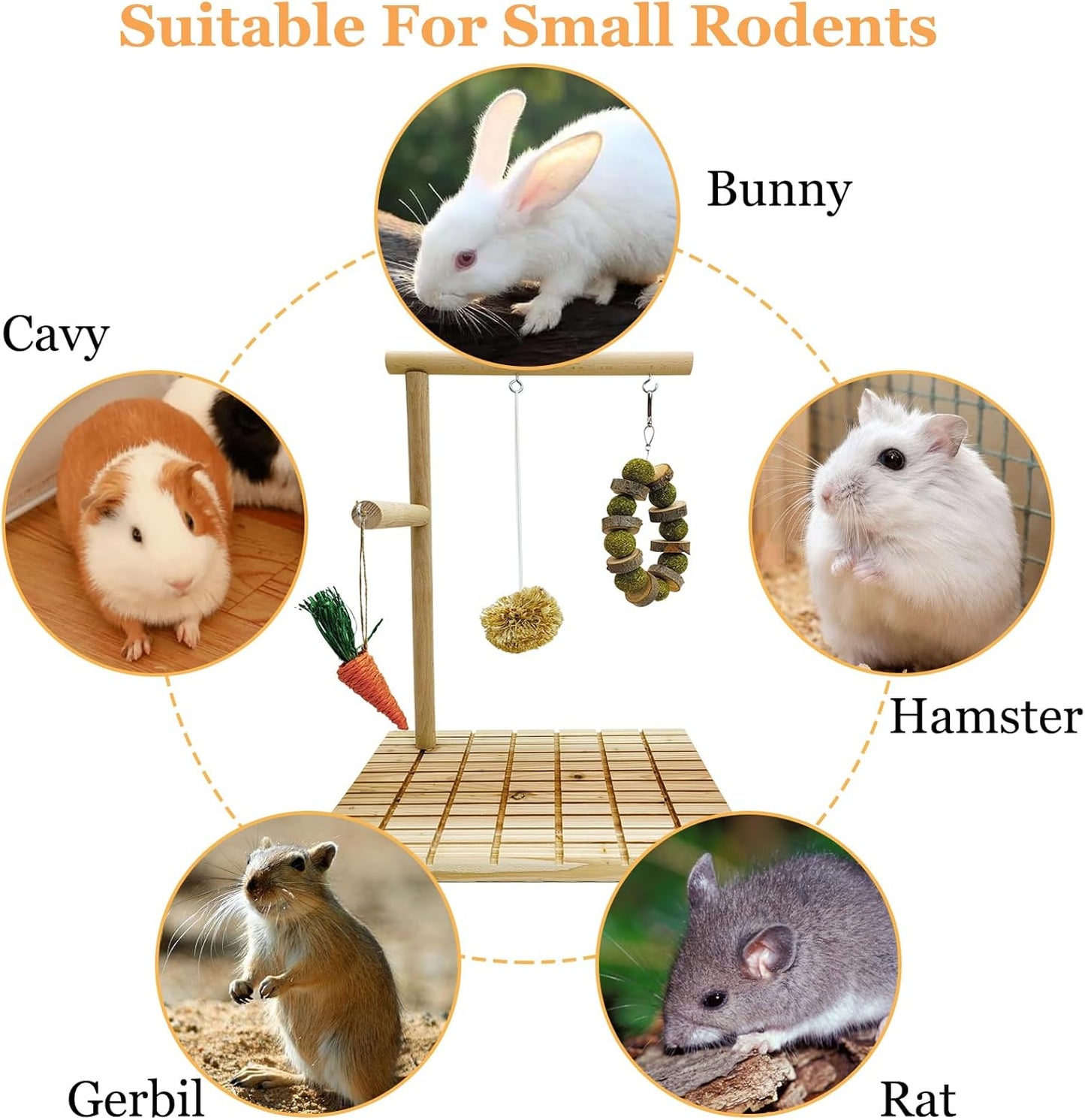 Hamiledyi Rabbit Wood Scratching Board Bunny Claws Teeth Chew Toys Natural Fruit Wood Rabbit Toys Grass Timothy Ball Feet Pad Platform Guinea Pigs Chinchilla Hamsters Other Rodent Pets