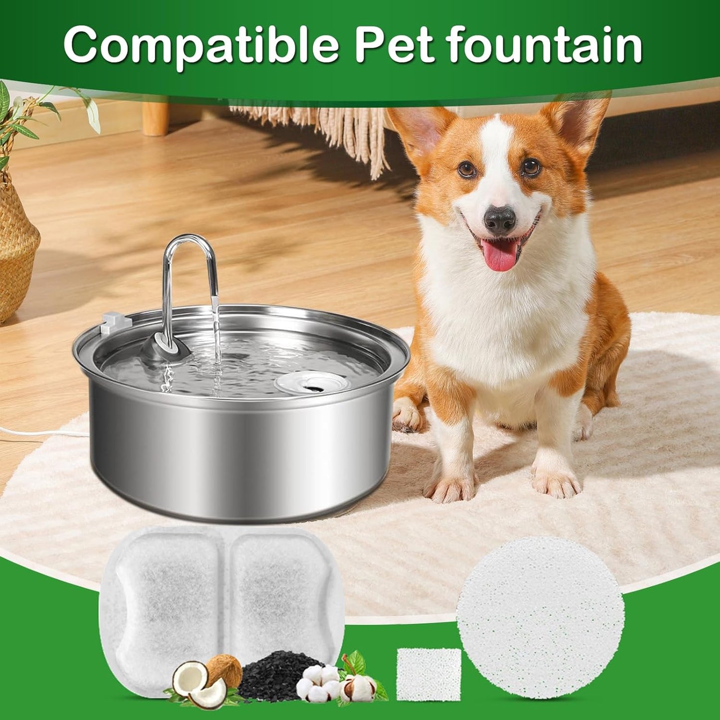 Dog Water Fountain Filter,Compatible with Large 7L/230oz/1.8G Stainless Steel Pet Water Fountain,Multi-Filtration 8 Set Dog Fountain Filter Replacement.